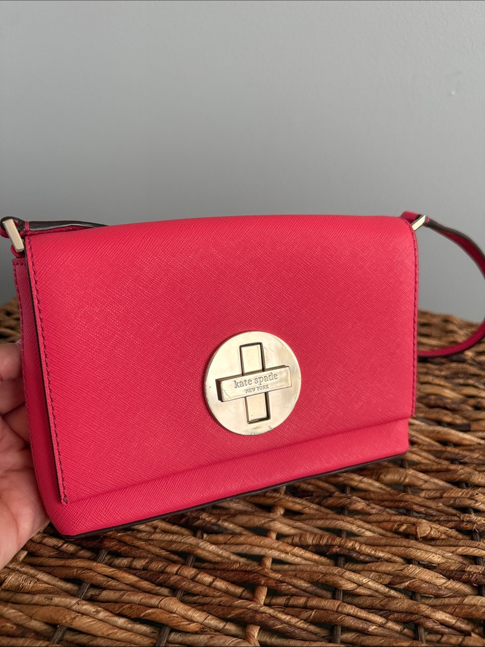 kate spade Bright Pink Saffiano Crossbody with Gold Turn-Lock